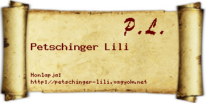 Petschinger Lili névjegykártya